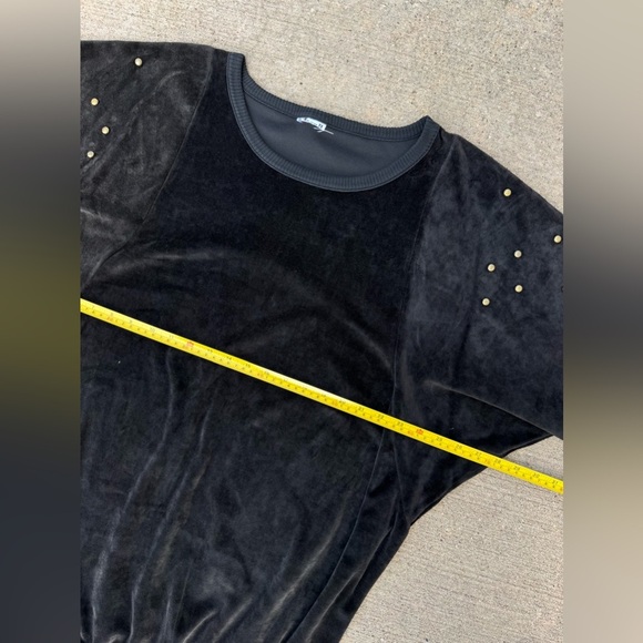 Vintage Black Velour Mini Sweatshirt Dress Banded Bottom Gold Stud Accents - Picture 7 of 8